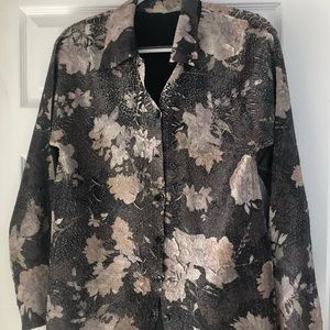 Silk, reversible blouse, black and gray, green